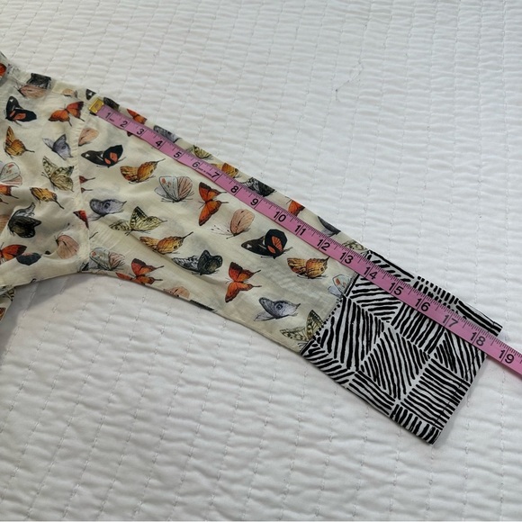 TIZZIE 100% COTTON 3/4 SLEEVE ROME SHIRT NEUTRAL BUTTERFLIES VOILE - Picture 6 of 14